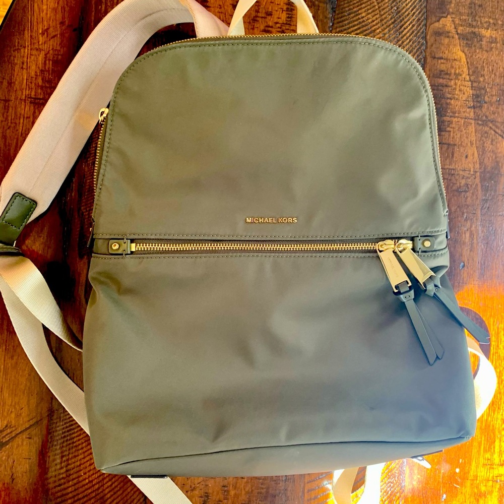 Michael Kors olive green backpack purse